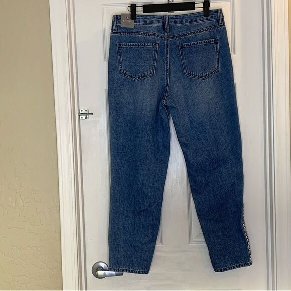 Empyre Eileen Mom Jeans Checkerboard Side Stripes Size 7 - Picture 2 of 12
